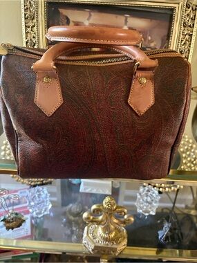 Etro Brown Paisley Satchel with Tan Leather Trim